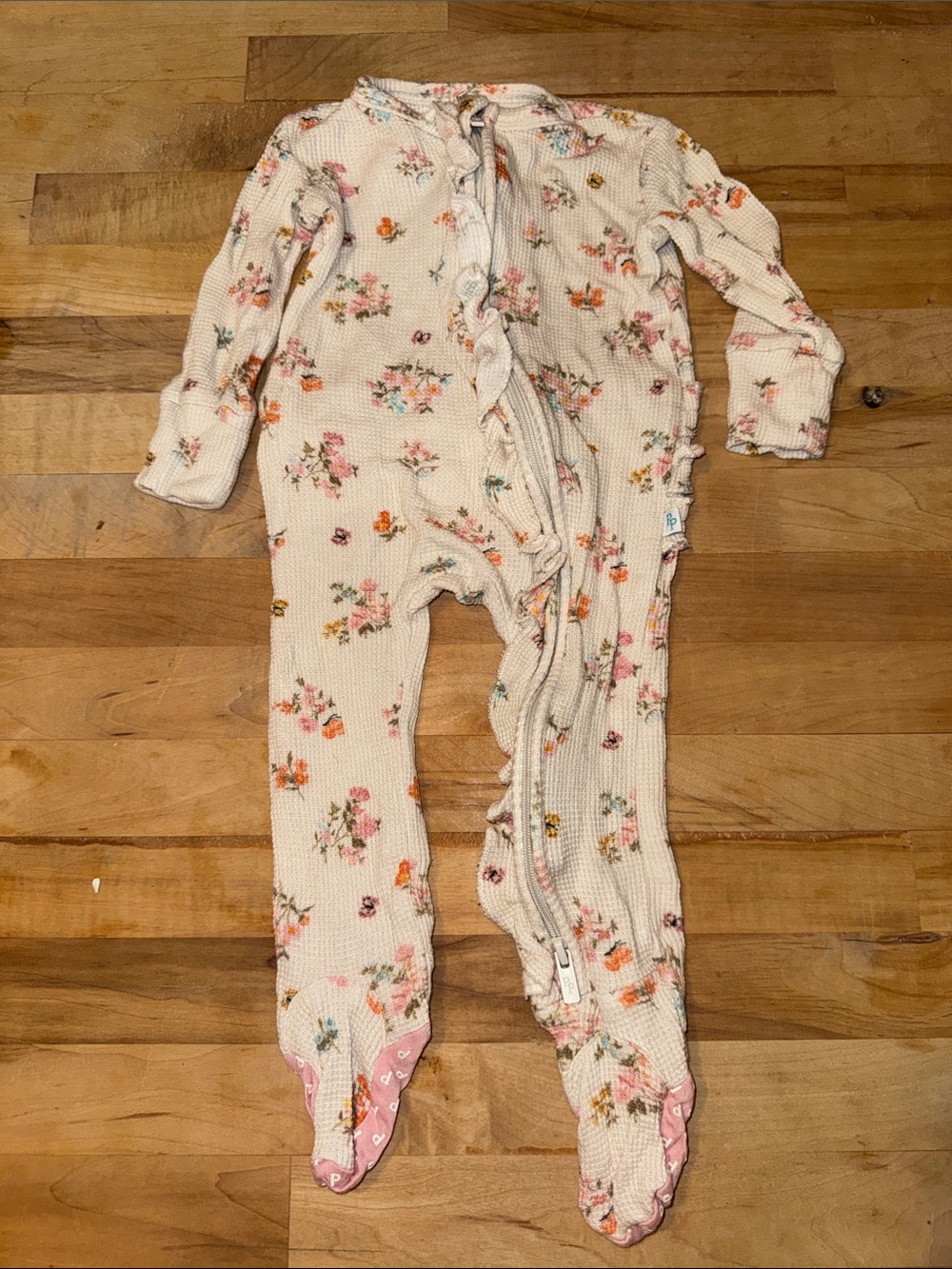 Posh Peanut Cream Floral Waffle Footed Sleep Sack Pajamas